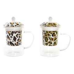 Tass Teefiltriga DKD Home Decor Leopard Kristall Portselan (300 ml) (2 Ühikut) hind ja info | Klaasid, tassid ja kannud | kaup24.ee