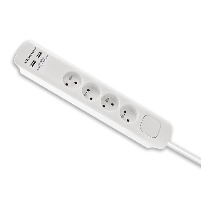 Qoltec Ülepingekaitse 4 pesa, 2xUSB, 1,8m hind ja info | Pikendusjuhtmed, kaablid | kaup24.ee