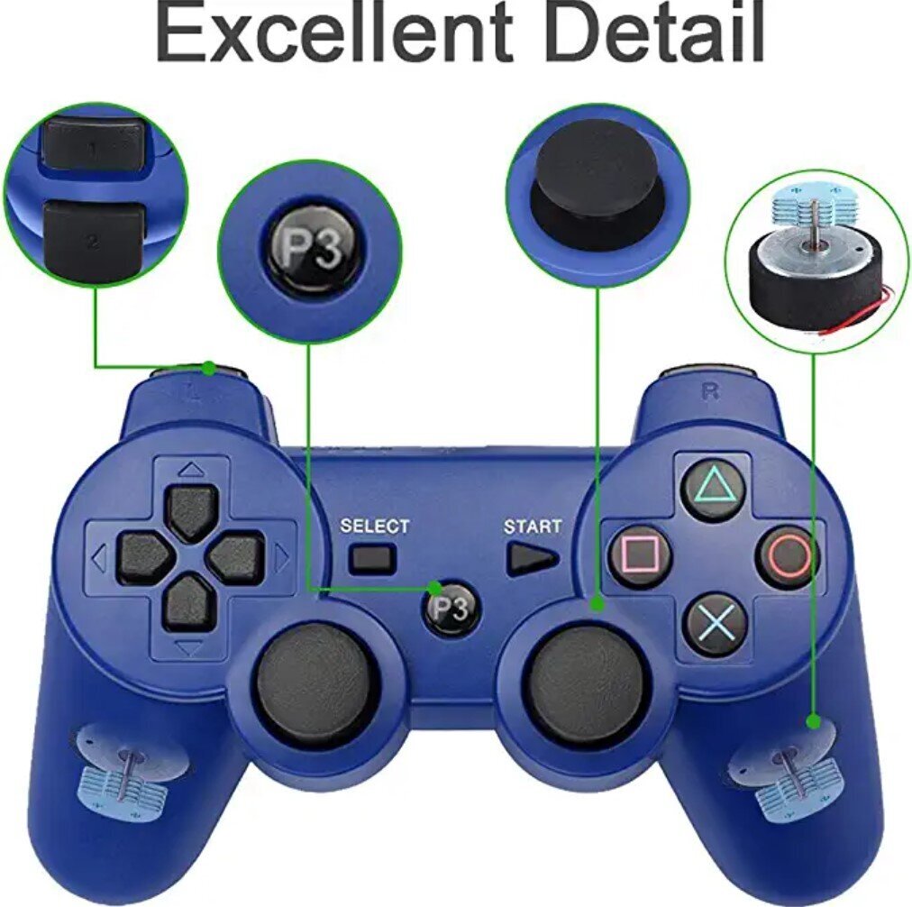 Mängukonsool Games World PS3 Doubleshock 3 juhtmevaba mängukonsool, juhtkang, sinine PS3 jaoks hind ja info | Mängupuldid | kaup24.ee