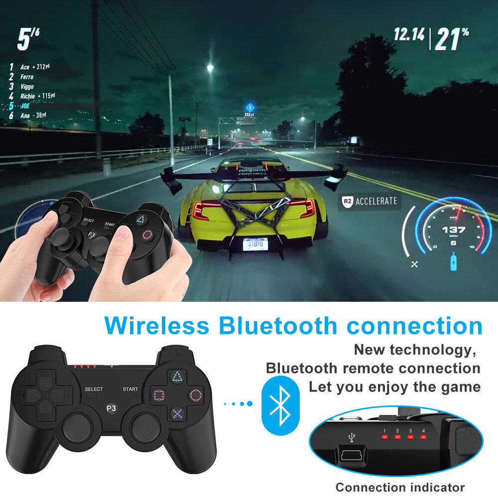 Games World PS3 Doubleshock 3 juhtmevaba mängukontroller, must juhtkang PS3 jaoks hind ja info | Mängupuldid | kaup24.ee