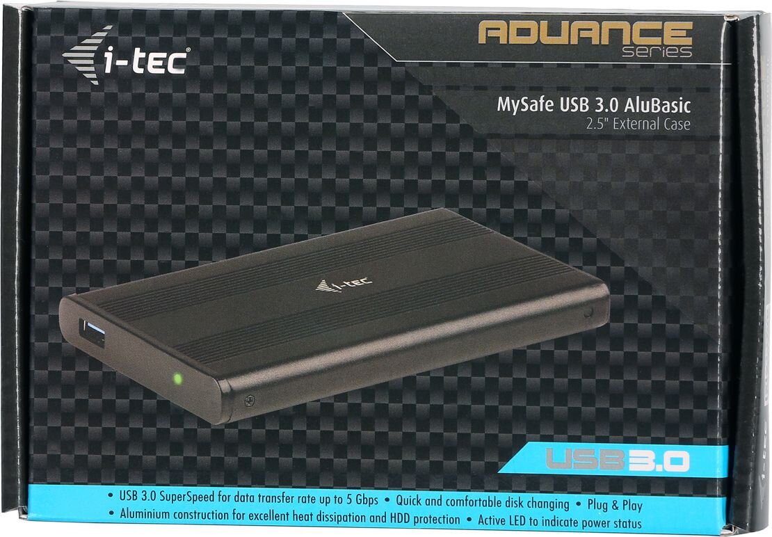 I-tec MySafe AluBasic 2,5-tolline USB 3.0 Sata I / II / III HDD SSD must цена и информация | USB adapterid tehase helisüsteemile | kaup24.ee