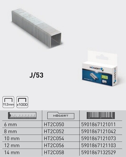 Klambrid Hogert J tüüp 12mm 11,3mm, 1000 tk - HT2C056 hind ja info | Käsitööriistad | kaup24.ee