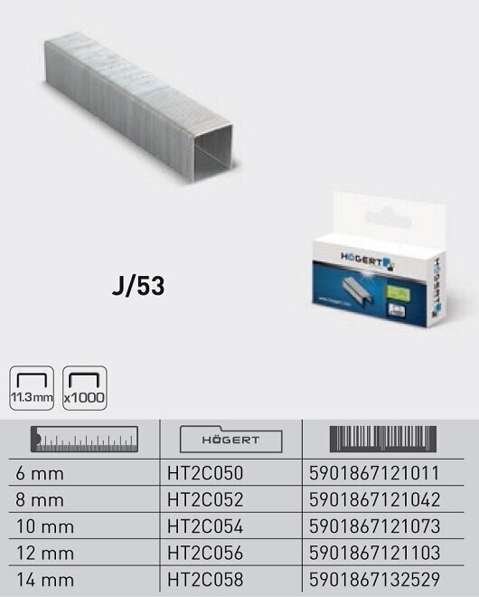 Klambrid Hogert J tüüp 12mm 11,3mm, 1000 tk - HT2C056 цена и информация | Käsitööriistad | kaup24.ee