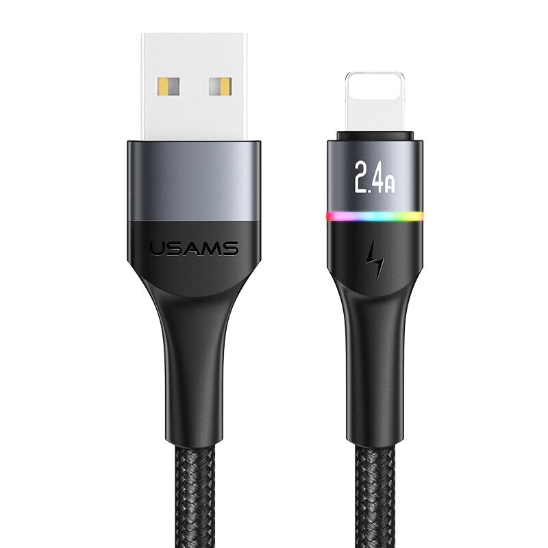 Kiirlaadimise ja andmesidekaabel Usms U76 2.4A USB to lightning, must цена и информация | Mobiiltelefonide kaablid | kaup24.ee