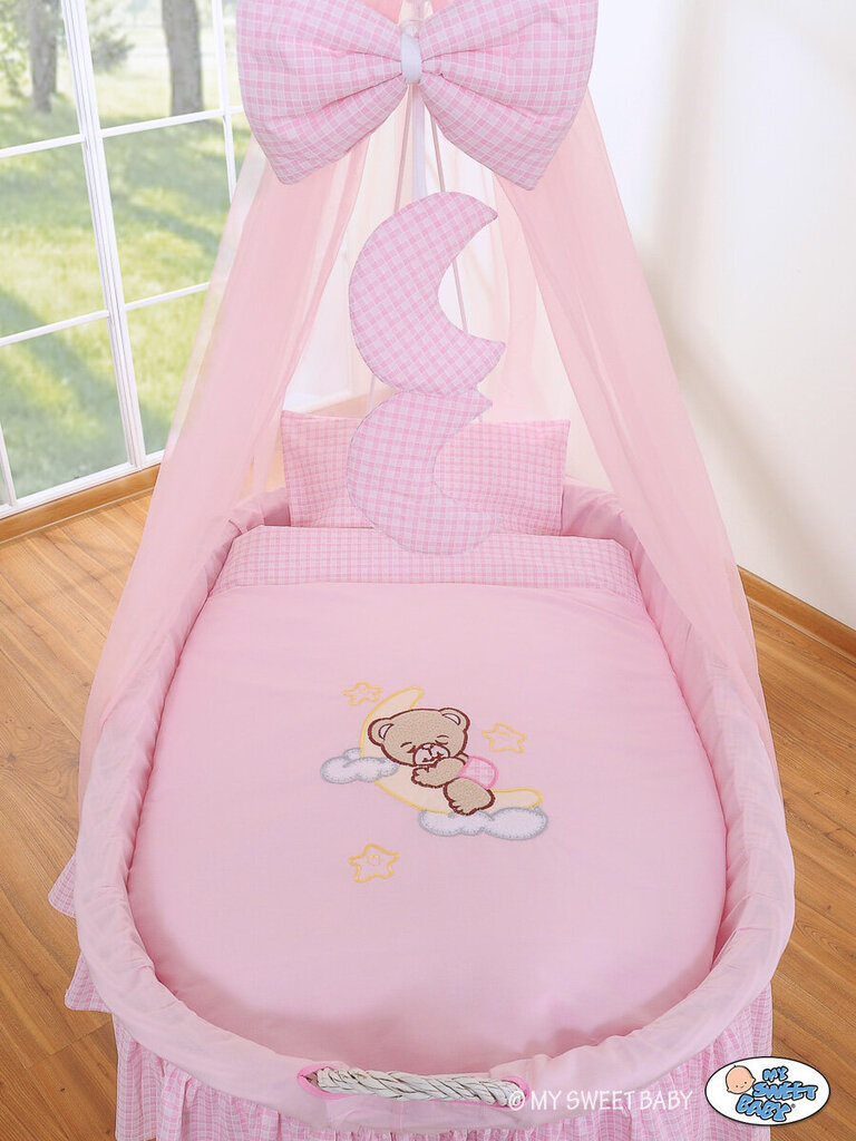 Beebivoodi Moses Basket/vitstest võrevoodi drapeeringuga - good night pink hind ja info | Beebivoodid | kaup24.ee