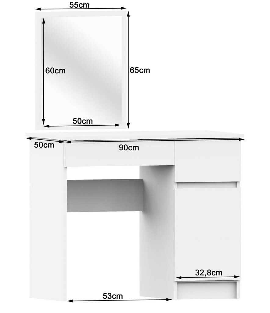 Tualettlaud koos peegliga 50x60 cm, Craft tamme/valge värv hind ja info | Meigilauad | kaup24.ee