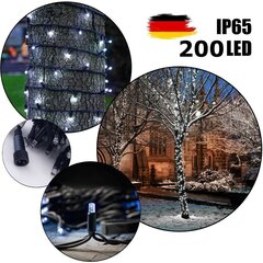 Профессиональная уличная гирлянда из 200 LED лампочек Brosberg, холодный белый цвет цена и информация | Гирлянды | kaup24.ee