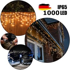 1000 LED-pirniga professionaalne õue valguskett Jääpurikad Brosberg, musta kaabliga, soe valge цена и информация | Гирлянды | kaup24.ee