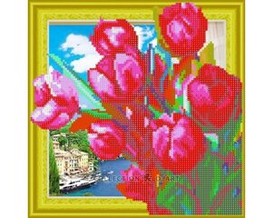 Алмазная мозаика 30x30 cm.  "Bouquet of tulips" цена и информация | Алмазная мозаика | kaup24.ee