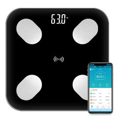 CP B2 klaasist Bluetooth Smart Body Scale koos Progress Sync rakendusega Androidile/iOs-ile (0,1–180 kg) Must цена и информация | Весы (бытовые) | kaup24.ee