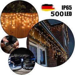 500 LED-pirniga professionaalne õue valguskett Jääpurikad Brosberg, musta kaabliga, soe valge hind ja info | Jõulutuled | kaup24.ee