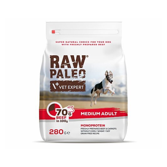 Raw Paleo teraviljavaba kuivtoit keskmist tõugu koertele Adult Medium veiselihaga, 280 g hind ja info | Kuivtoit koertele | kaup24.ee