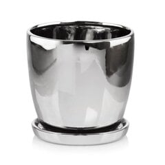 Керамический горшок Moon 15 x 14(В) см, с тарелкой, круглый, серебряный цена и информация | Вазоны | kaup24.ee