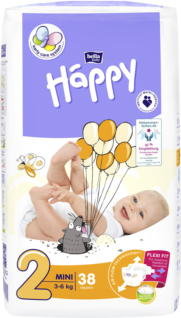 Mähkmed Happy Mini, 2. suurus (3-6 kg), 38 tk hind ja info | Mähkmed | kaup24.ee