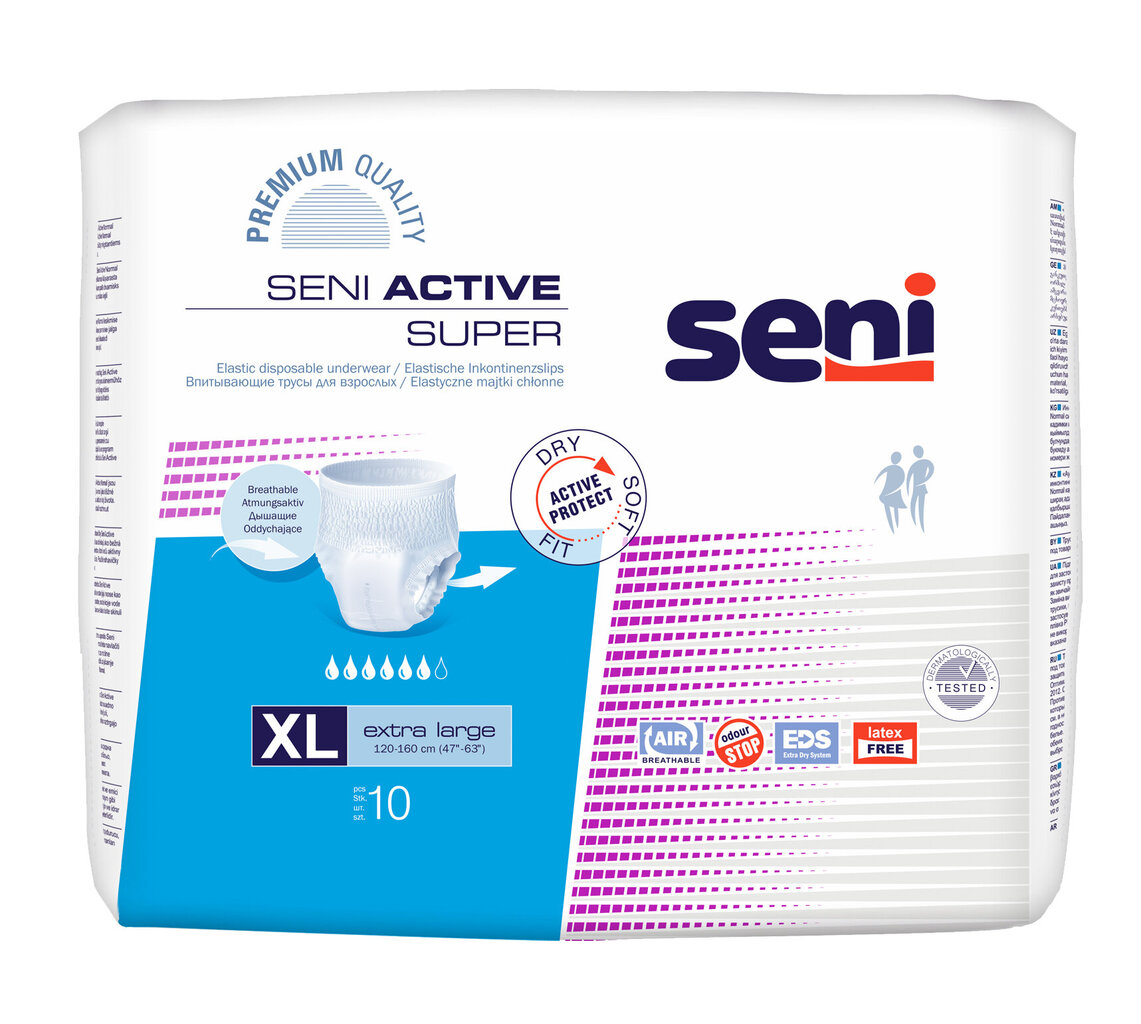 Mähkmed Seni Active Super, XL suurus, 10 tk цена и информация | Mähkmed, hügieenisidemed, ühekordsed linad täiskasvanutele | kaup24.ee