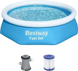 Бассейн Bestway Fast Set Setup Pool Set с фильтрационным насосом Ø 244 x 61 см, синий, круглый цена и информация | Kasetiniai filtrai | kaup24.ee