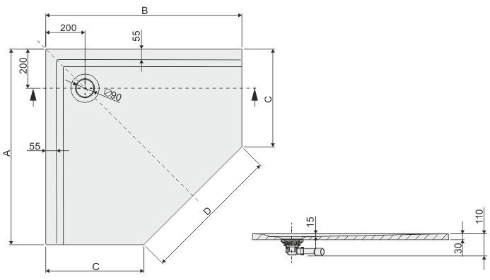 Dušialus Sanplast Space Mineral BPK-M/Space 90x90x1,5, mittelibiseva pinnaga, värv hall hind ja info | Dušialused | kaup24.ee