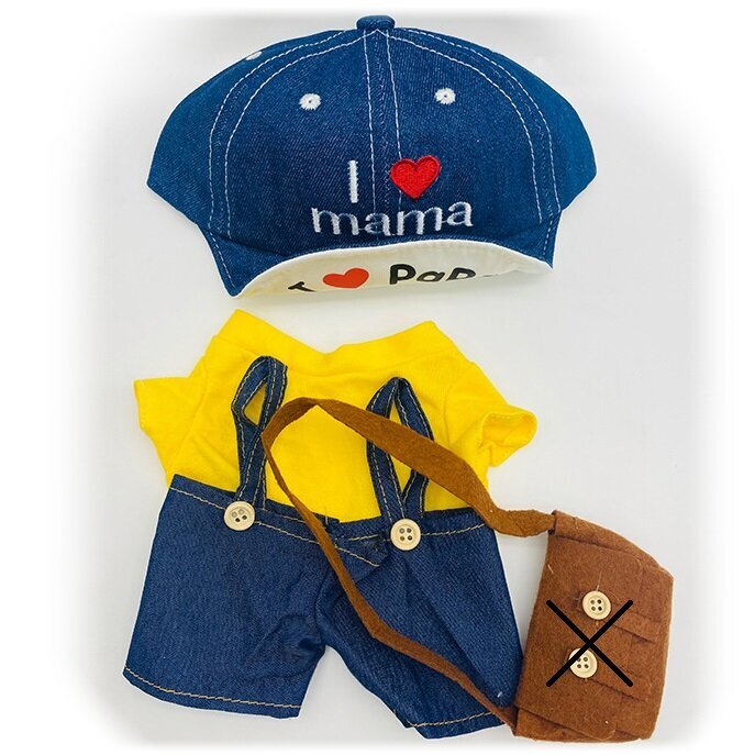 Pardi riided Lalafanfan: sinine kombinesoon kollase T-särgi, mütsiga, ilma käekotita hind ja info | Pehmed mänguasjad | kaup24.ee