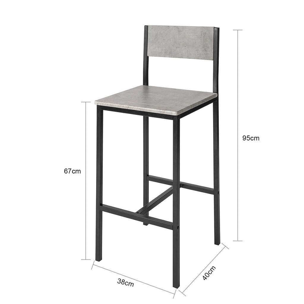 Baaritool, must /hall, 2 tk. цена и информация | Söögilaua toolid, köögitoolid | kaup24.ee