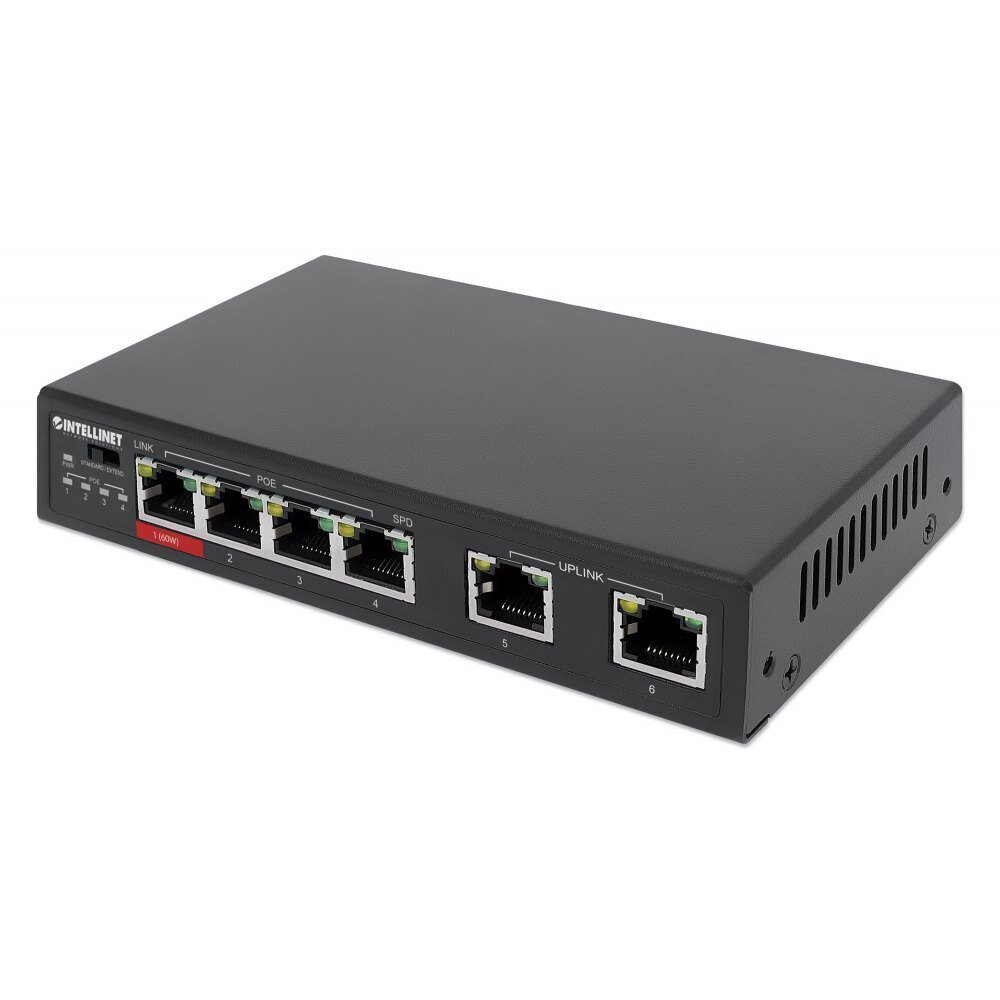 Fast Ethernet, 6 priev. RJ45 10/100, sealhulgas 3x PoE ja 1x suure võimsusega PoE hind ja info | Lülitid (Switch) | kaup24.ee