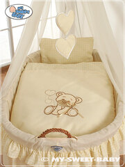 Beebivoodi Moses Basket/vitstest võrevoodi drapeeringuga- Bear with bow cream hind ja info | Beebivoodid | kaup24.ee