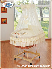 Beebivoodi Moses Basket/vitstest võrevoodi drapeeringuga- Bear with bow cream hind ja info | Beebivoodid | kaup24.ee