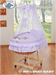 Beebivoodi Moses Basket/vitstest võrevoodi drapeeringuga- Bear, lipsuga, lilla цена и информация | Детские кроватки | kaup24.ee