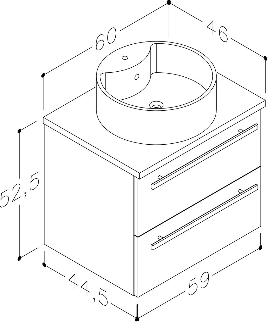 Vannitoakapp valamu ja lauaga 60 cm, must hind ja info | Vannitoakapid | kaup24.ee