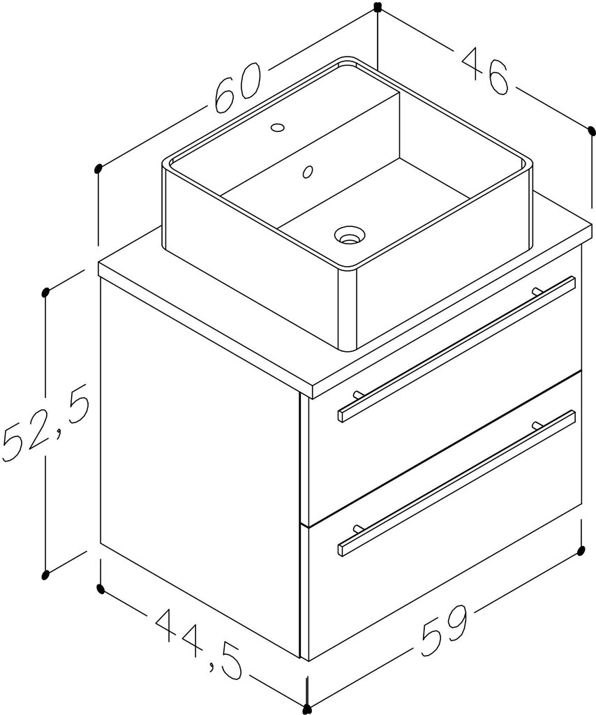 Vannitoakapp valamu ja lauaga 60 cm, valge IV hind ja info | Vannitoakapid | kaup24.ee