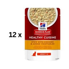 Hautis täiskasvanud kassidele Hill's Science Plan Health Cuisine kana ja köögiviljadega, 12 x 80 g hind ja info | Konservid kassidele | kaup24.ee