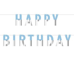 Гирлянда «Happy Birthday», 160 x 11 см, серебряно-голубой цвет, PF-GUNS цена и информация | Праздничные декорации | kaup24.ee