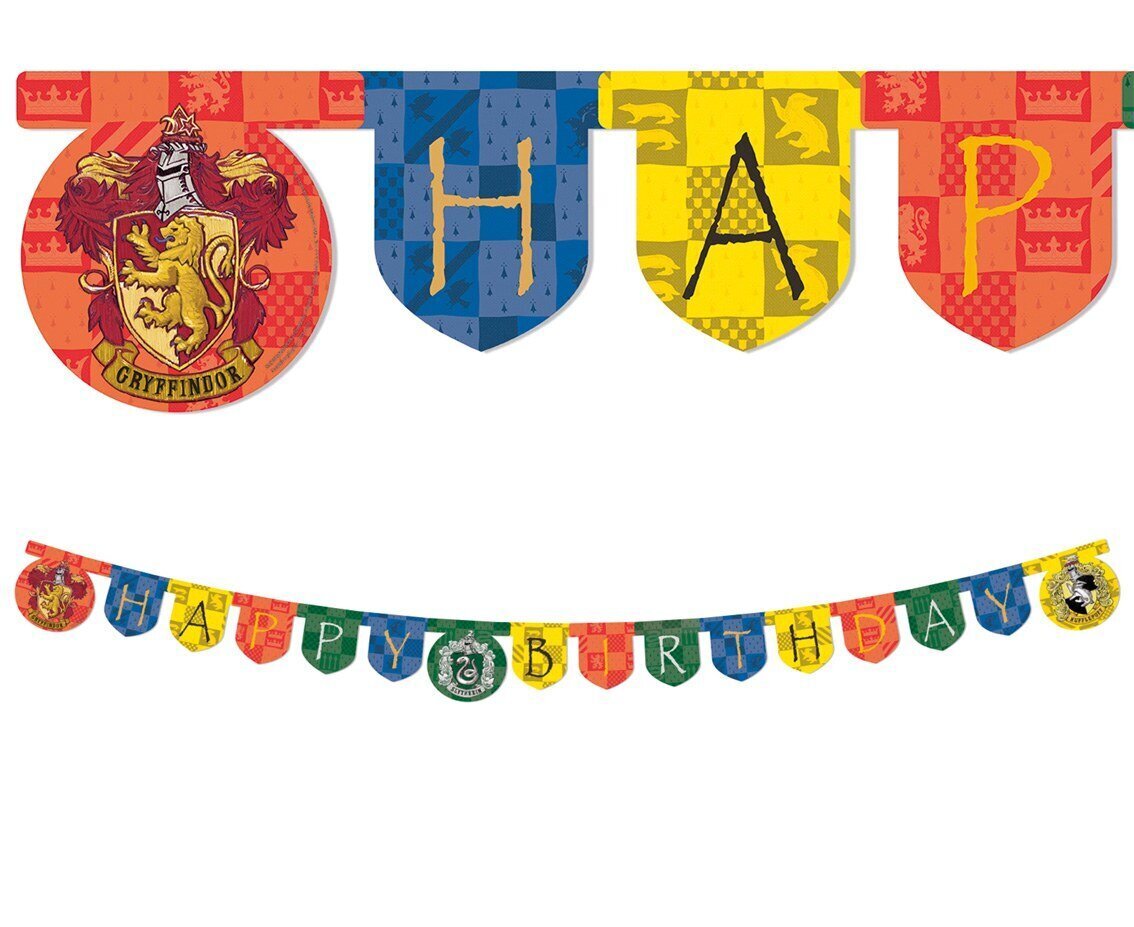 Kaunistusriba paberist Harry Potter Hogwarts Houses "Happy Birthday", 200 x 16 cm 93371 hind ja info | Peokaunistused | kaup24.ee