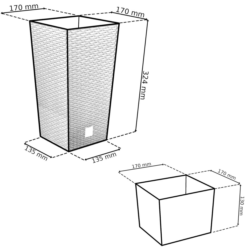 Lillepottide komplekt Botle, ruudukujulist rotangist 32 + 37 + 42 cm pruun, 3 tk hind ja info | Dekoratiivsed lillepotid | kaup24.ee