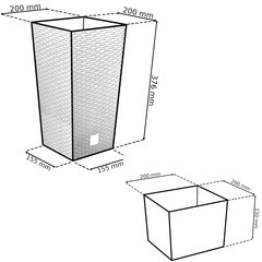 Lillepottide komplekt Botle, ruudukujulist rotangist 37 + 42 + 50 cm pruun, 3 tk hind ja info | Dekoratiivsed lillepotid | kaup24.ee