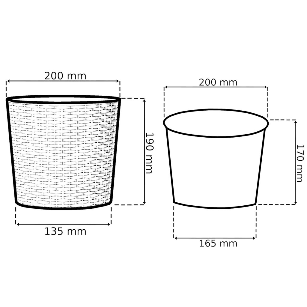 Lillepottide komplekt Botle, ümmargused rotangist, - sise- ja välistingimustes - antratsiit - 19 + 22 + 27 cm, 3 tk цена и информация | Dekoratiivsed lillepotid | kaup24.ee