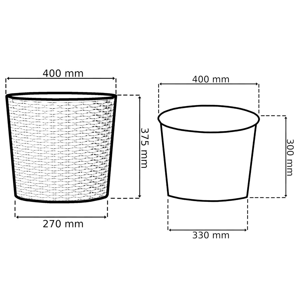 Lillepottide komplekt Botle, ümmargused rotangist, sisse ja välja - valge - 22 + 27 + 37 cm, 3 tk hind ja info | Dekoratiivsed lillepotid | kaup24.ee