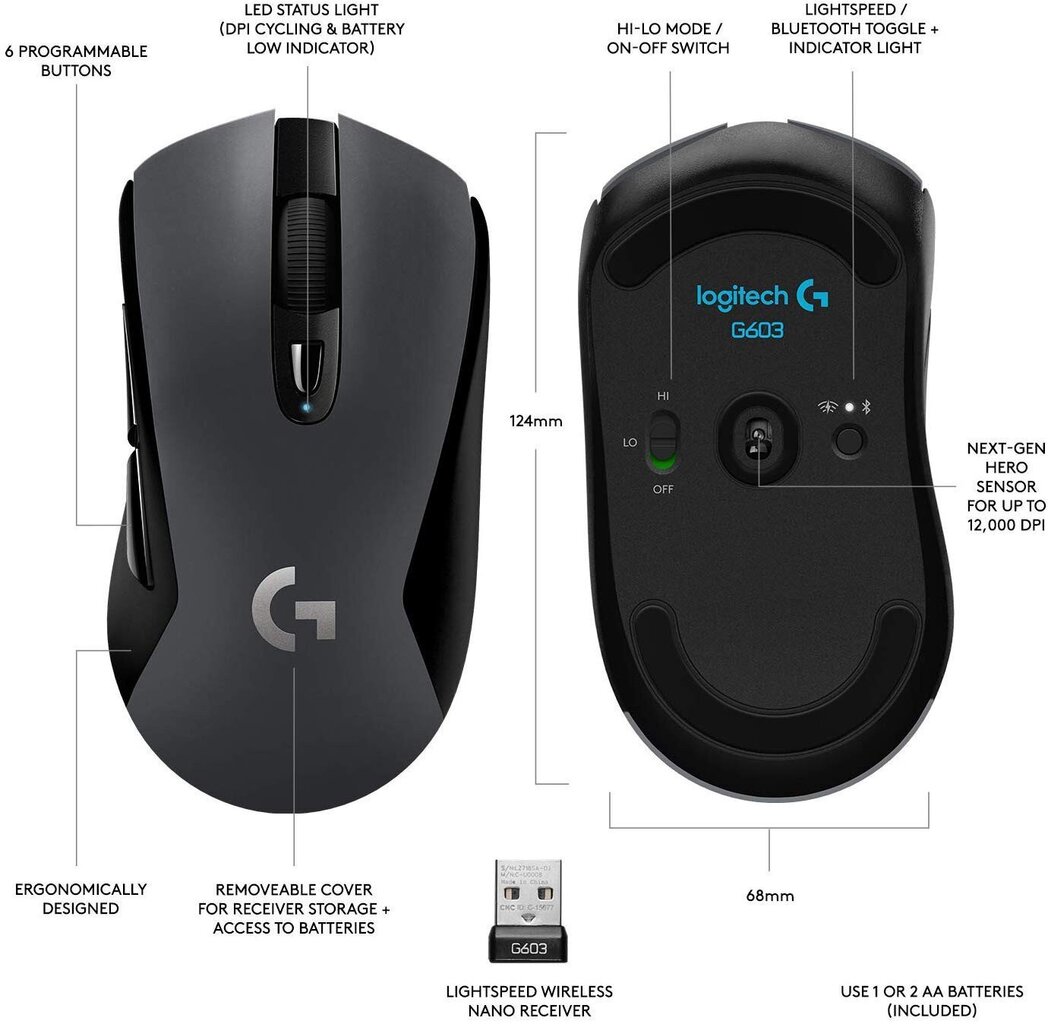 Logitech G603, must hind ja info | Hiired | kaup24.ee