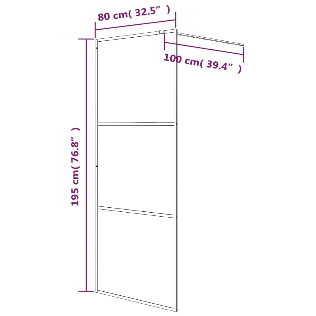 vidaXL dušinurga sein, must, 80 x 195 cm, läbipaistev ESG-klaas hind ja info | Dušikabiinide uksed ja seinad | kaup24.ee