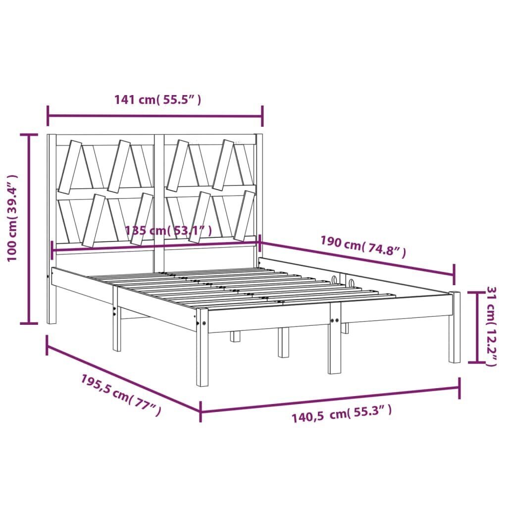 vidaXL voodiraam, männipuit, 135 x 190 cm hind ja info | Voodid | kaup24.ee