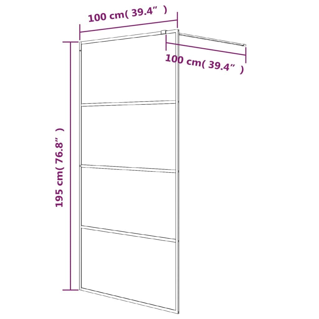 vidaXL dušinurga sein, must, 100 x 195 cm, matt ESG-klaas hind ja info | Dušikabiinide uksed ja seinad | kaup24.ee