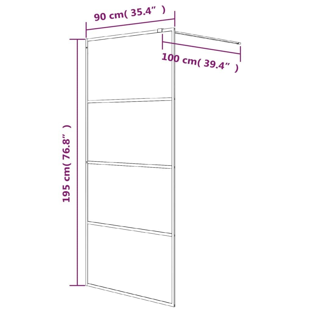 vidaXL dušinurga sein, must, 90 x 195 cm, poolmatt ESG-klaas hind ja info | Dušikabiinide uksed ja seinad | kaup24.ee