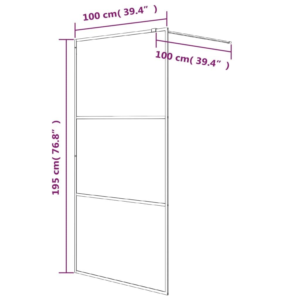 vidaXL dušinurga sein, must, 100 x 195 cm, poolmatt ESG-klaas цена и информация | Dušikabiinide uksed ja seinad | kaup24.ee