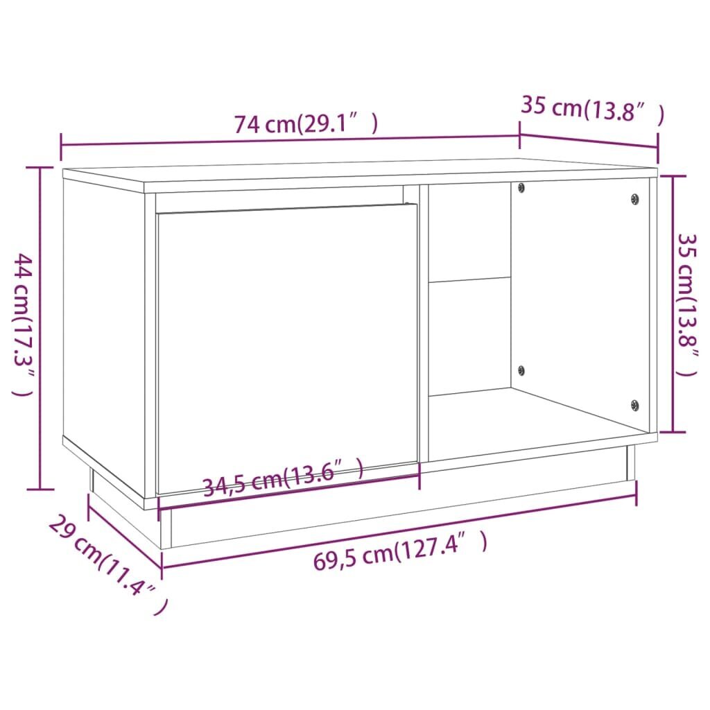 vidaXL telerikapp, valge, 74 x 35 x 44 cm, männipuit hind ja info | TV alused | kaup24.ee