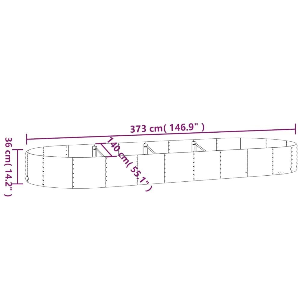 vidaXL aia taimekast, pulbervärvitud teras, 373x140x36 cm, hõbedane цена и информация | Lillekastid | kaup24.ee