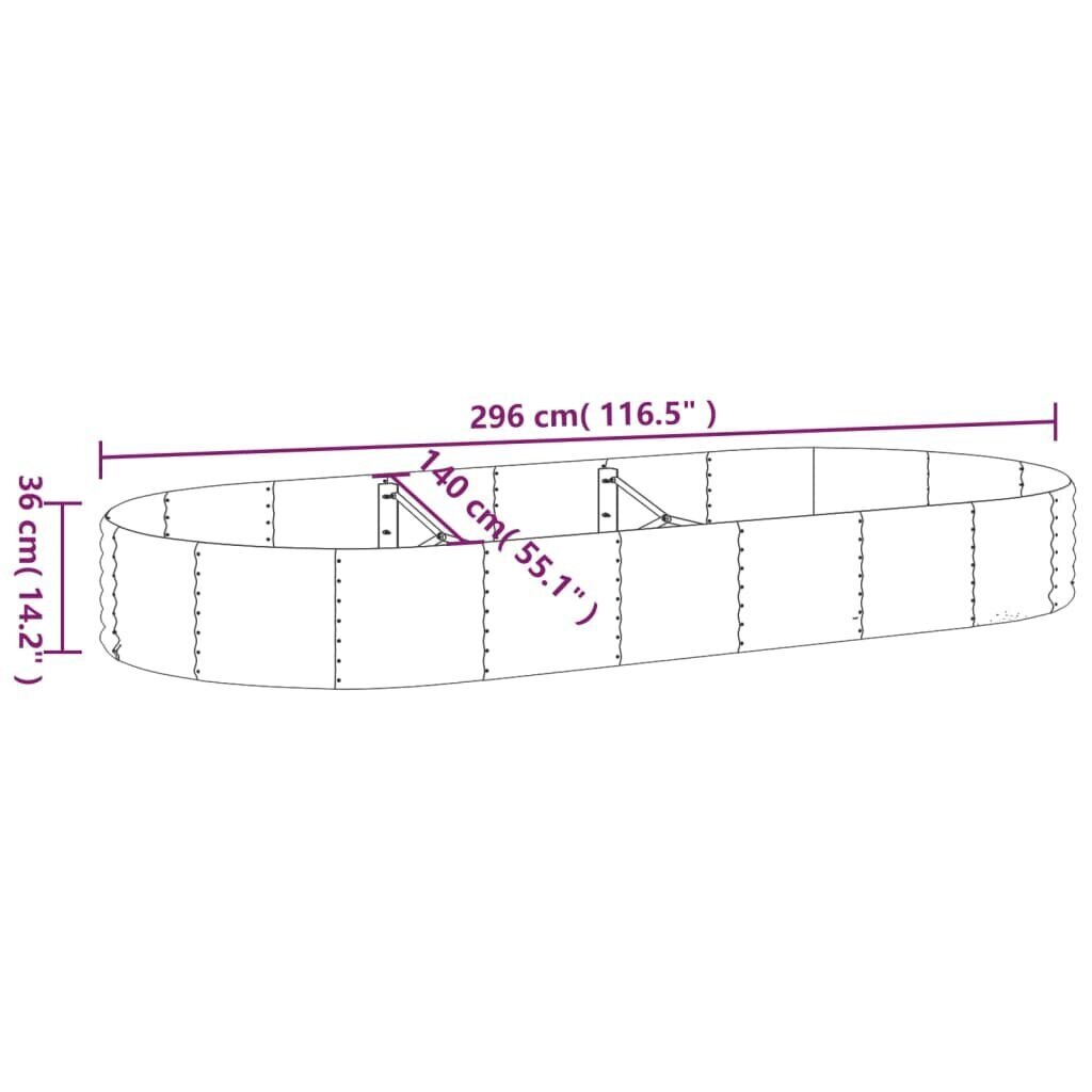 vidaXL aia taimekast, pulbervärvitud teras, 296x140x36 cm, hõbedane hind ja info | Lillekastid | kaup24.ee