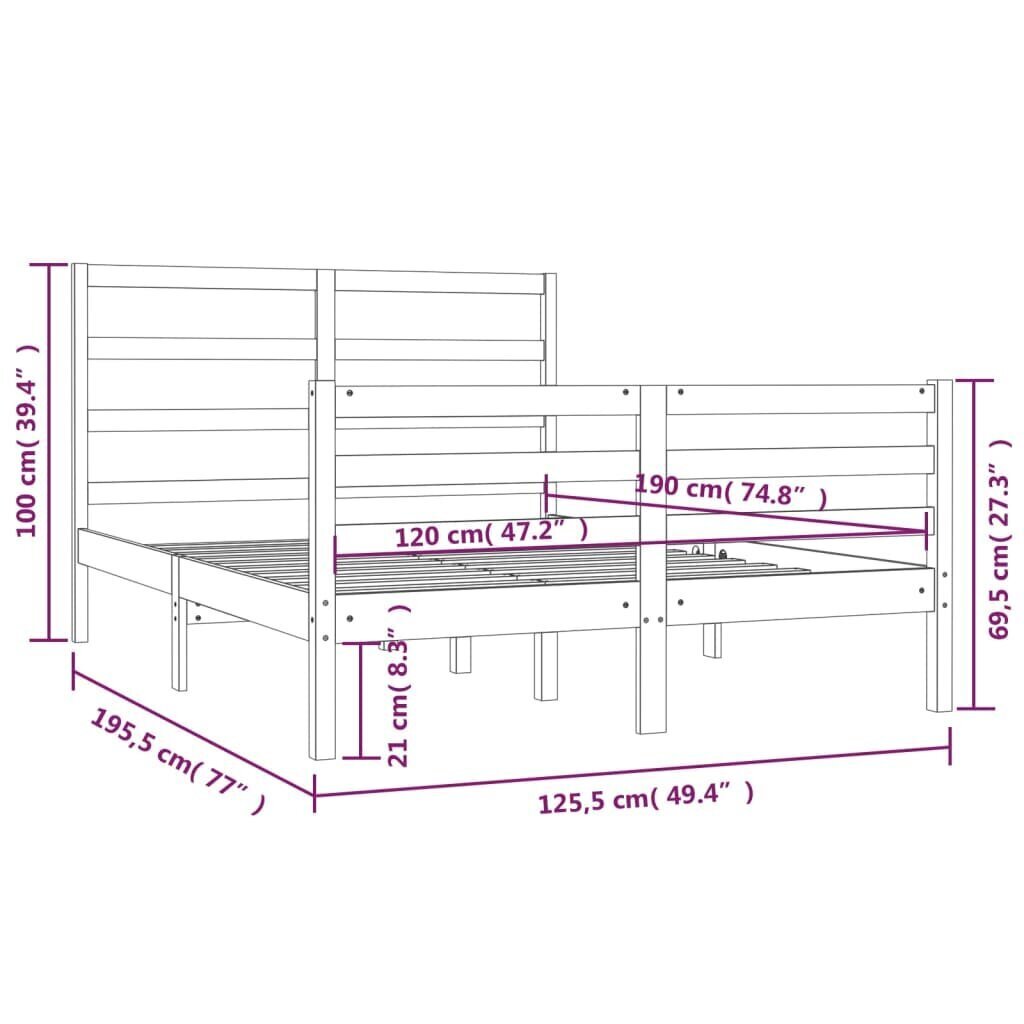 vidaXL voodiraam, täismännipuit, 120 x 190 cm цена и информация | Voodid | kaup24.ee