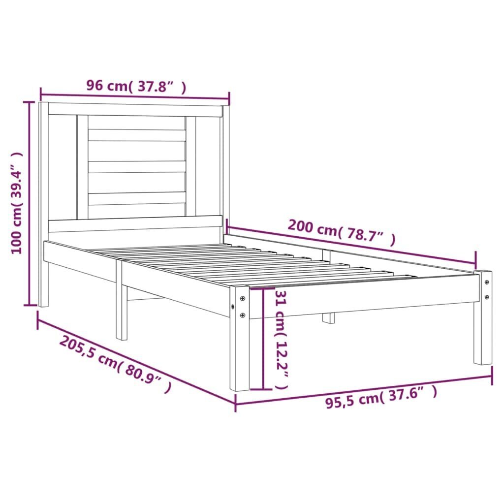 vidaXL voodiraam, valge, männipuit, 90 x 200 cm hind ja info | Voodid | kaup24.ee