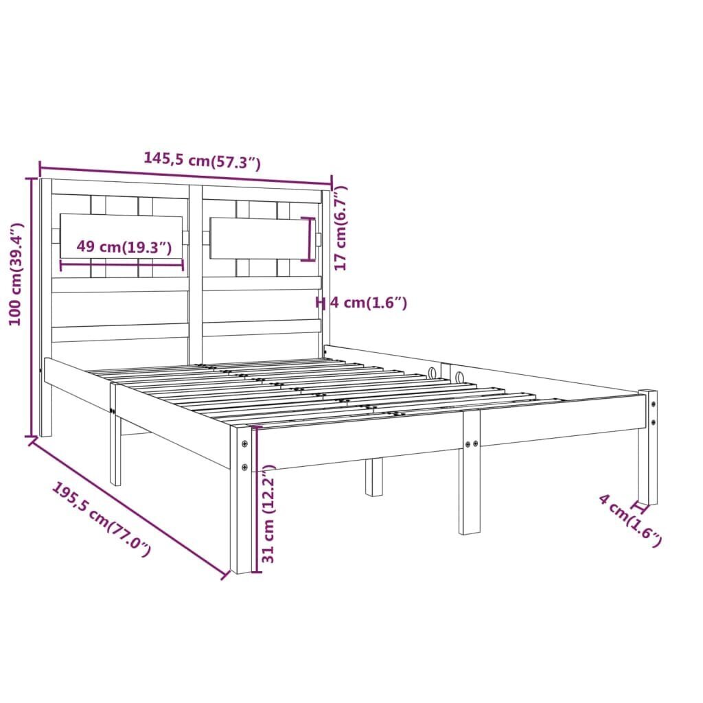 vidaXL voodiraam, hall, männipuit, 140 x 190 cm hind ja info | Voodid | kaup24.ee