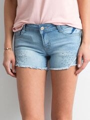 Sinise aplikatsiooniga teksapüksid. hind ja info | Naiste lühikesed püksid | kaup24.ee