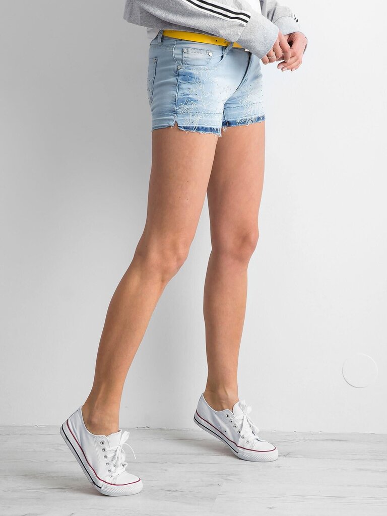 Naiste teksapüksid sinise aplikatsiooniga. цена и информация | Naiste lühikesed püksid | kaup24.ee
